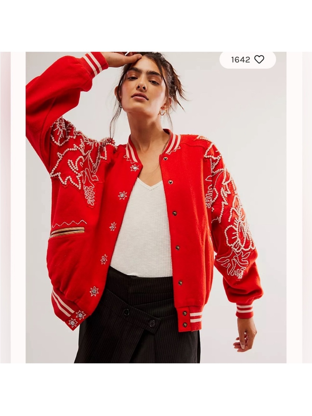 Free People Pretty in Pearls Bomber Jacket